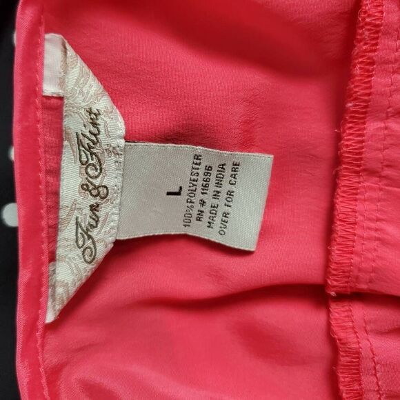 Fun & Flirt Hot Pink Satin Blouse Women’s Large Roll-Tab Sleeve - Picture 4 of 5